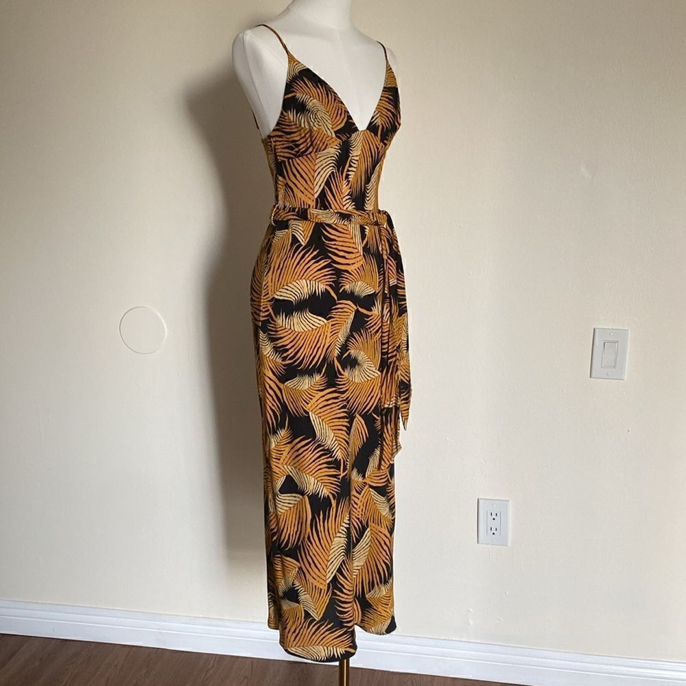 Shona Joy Golden Yellow & Black Phoenix Tropical Leaf Print Dress Size 2 - Picture 5 of 12
